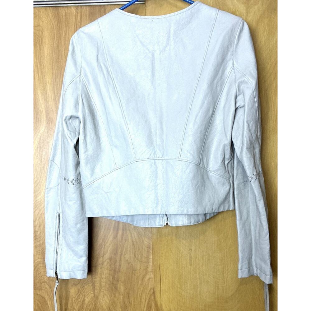 Y2K Cropped Jacket Sz M Imelda Crm Perforated Vegan Lthr Moto Boho Coachella Zip - Picture 3 of 11